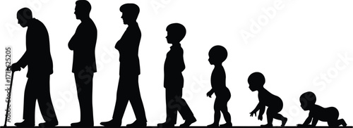 A Human Life Cycle Silhouette from Baby to Elderly Man Vector Illustration