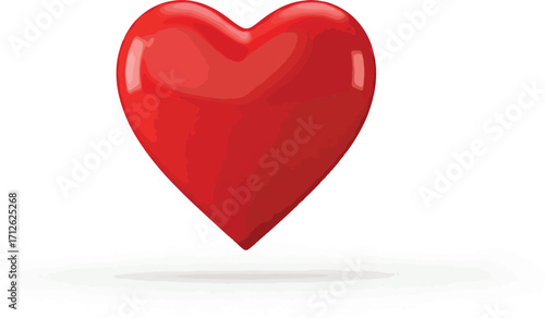 A vibrant red heart symbol with a soft shadow on a white background, representing love, health, and emotion