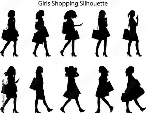 Stylish Women Shopping A Silhouette Illustration of Fashionable Girls on a Shopping Spree silhouette