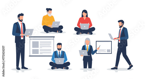 Business team working remotely on laptops online office meeting digital collaboration