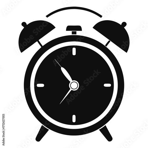 Black and white alarm clock illustration for time management concept