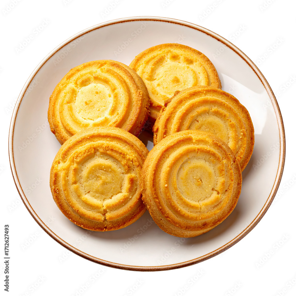 Fototapeta premium Danish Butter Cookies on a Plate isolated on a White Background