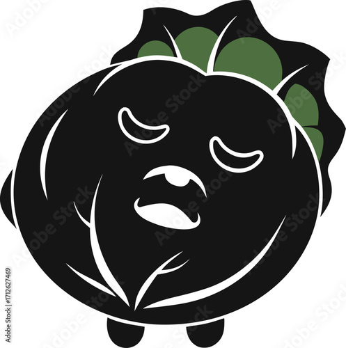 Cabbage sleepy with half-closed eyes and a yawn silhouette black icon