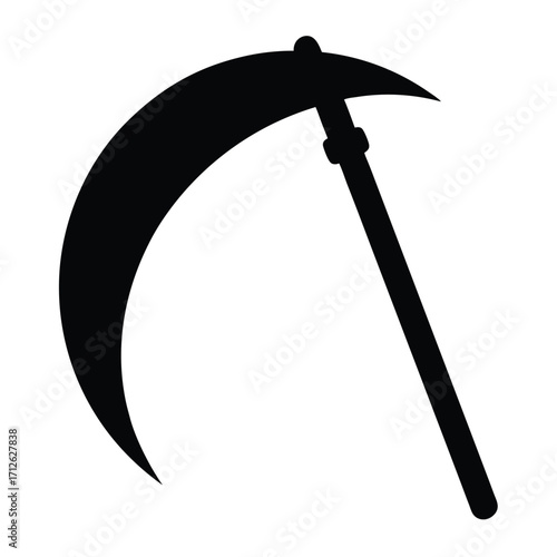 Black silhouette of a scythe on a white background simple design