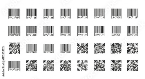 Set of barcode and qr code identification label, product identification, retail, supermarket, store, shop, business