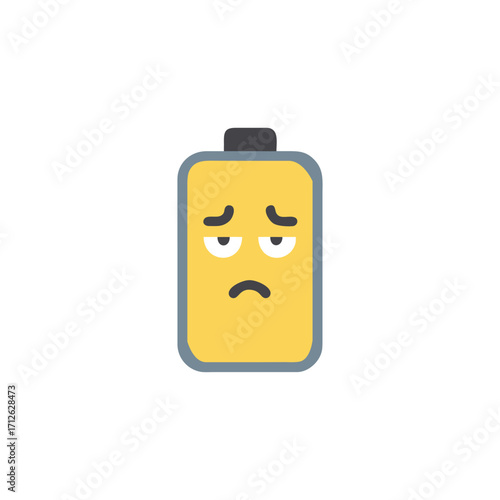 Sad battery icon with low power and tired expression
