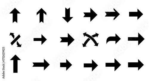 Diverse Black Arrows Graphic Elements on White Background Set