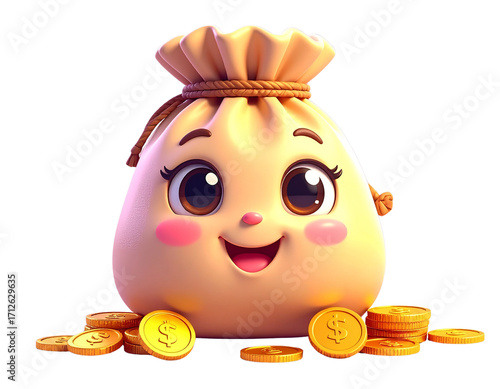 Playful Cartoon-Style 3D Money Bag Character (2)