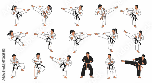 Karate Kick Silhouettes Martial Arts Sport Training Concept