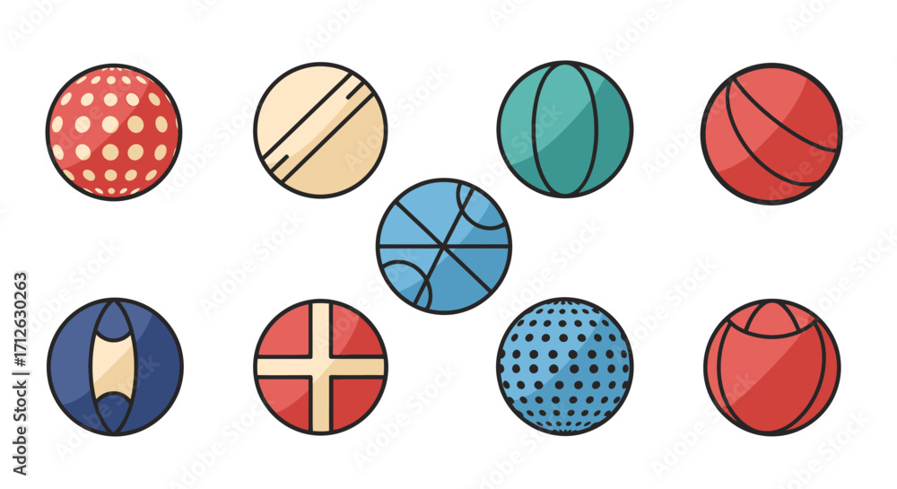 Obraz premium Cartoon Balls Different Designs Vibrant Colors Artistic Creation