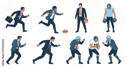 Business game strategy illustration businessman athlete football player teamwork competition