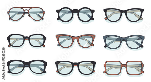 Collection of Eyeglasses and Frames, Colorful Vector Illustration