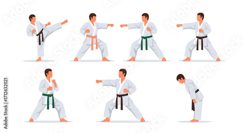 Karate positions varied training techniques illustration