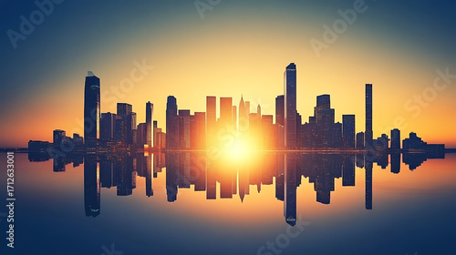 Wallpaper Mural Beautiful glowing skyline at sunset in modern cityscape high resolution picture Torontodigital.ca