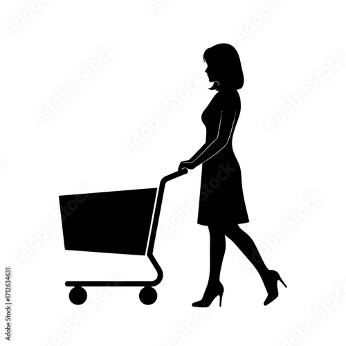 silhouette of a woman with shopping cart