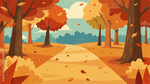 A blanket of leaves covering the ground providing a crunchy underfoot while strolling through the peaceful and picturesque park.