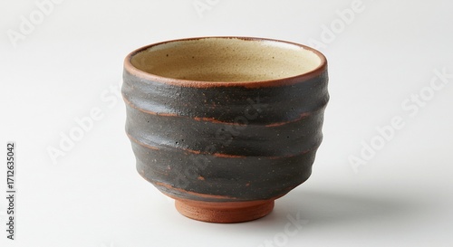 深みのある茶色 陶器 茶碗 優雅な光沢 手仕事感漂う. AI Generated