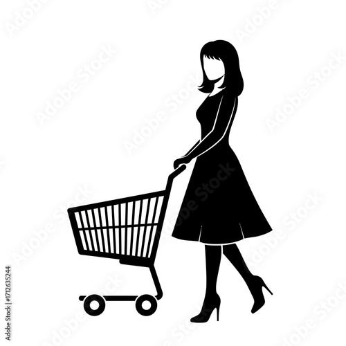 woman with shopping cart vector