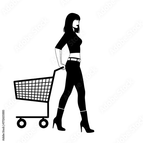 silhouette of a woman with shopping cart
