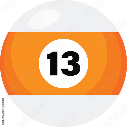 Unique orange and white number 13 pool ball illustration vector