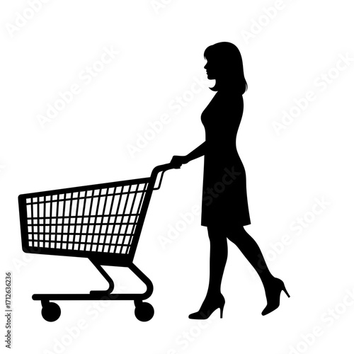 silhouette of woman with shopping cart