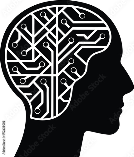 ai brain circuit vector illustration bundle profile silhouette with brain outline inside