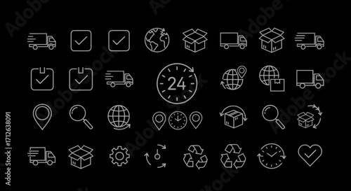 Delivery Icons Set  Shipping Logistics Package Tracking Online Shopping Global Commerce Vector Symbols