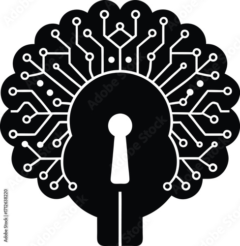 ai brain circuit vector illustration bundle solid brain silhouette with keyhole cutout