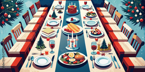 A festive Chinese New Year banquet table is set with rows of healthy gourmet dishes and drinks for a grand celebration