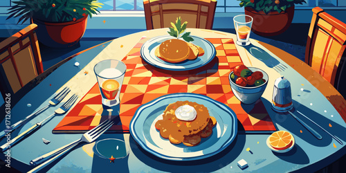 A fresh and healthy gourmet vegetable salad is ready for a delicious lunch at a restaurant table