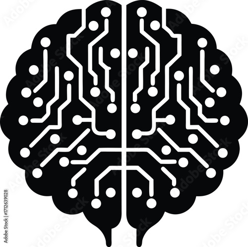 ai brain circuit vector illustration bundle brain silhouette with binary code