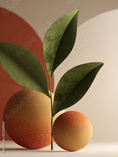 Simple and elegant, orange circle and green leaves