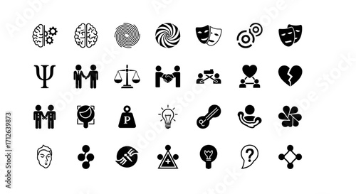 Abstract Icons Set  Brain Psychology Creativity Justice and Human Concepts Vector Illustration