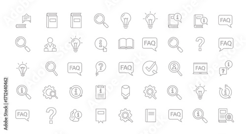 FAQ Icon Set  Frequently Asked Questions Help Center Information Symbols and Support Elements