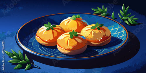 An autumn celebration with a scary carved pumpkin lantern with an evil face, a sweet dessert perfect for a Halloween holiday decoration