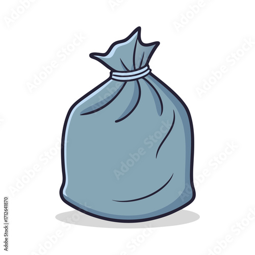 Simple cartoon grey trash bag tied shut with a white string