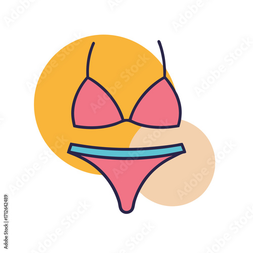 Stylized pink bikini with abstract circles on white background