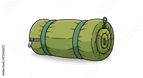 Rolled-up sleeping bag illustration on white