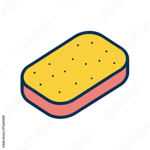 Simple isometric illustration of a yellow and pink cleaning sponge