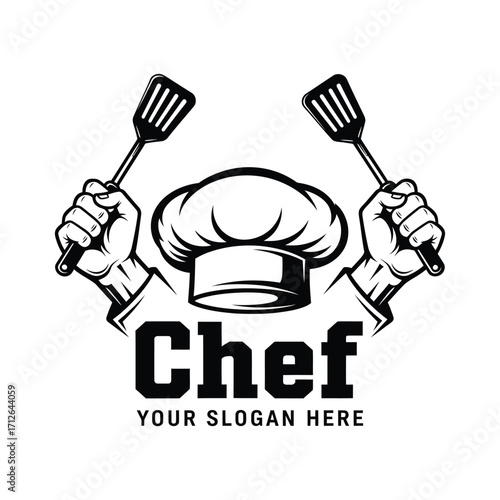 Chef hat holding spatulas logo concept creative culinary kitchen icon design
