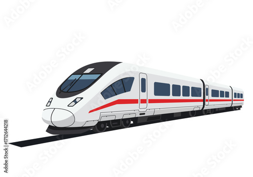 A white and red highspeed train on black tracks
