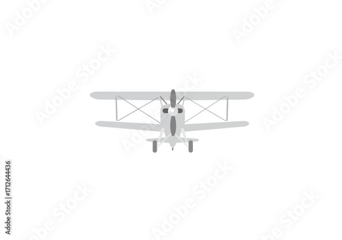 Biplane airplane from the front light grey wings and body