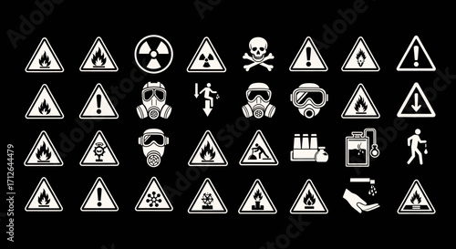 Hazard Symbols and Warning Signs Set  Safety Icons for Industrial Chemical and Emergency Situations