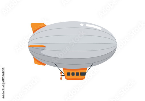 Gray blimp with orange accents and gondola