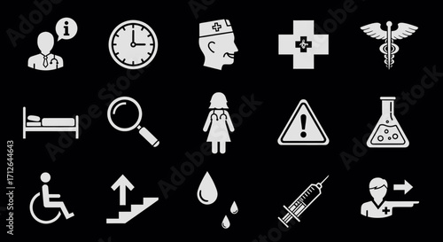 Healthcare Icons Set  Medical Symbols Hospital Elements Patient Care and Treatment Concepts