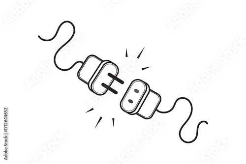 Electric socket with a plug, unplugged symbol. Connection and disconnection concept isolated on white background. Concept of 404 error connection. Vector illustration. 