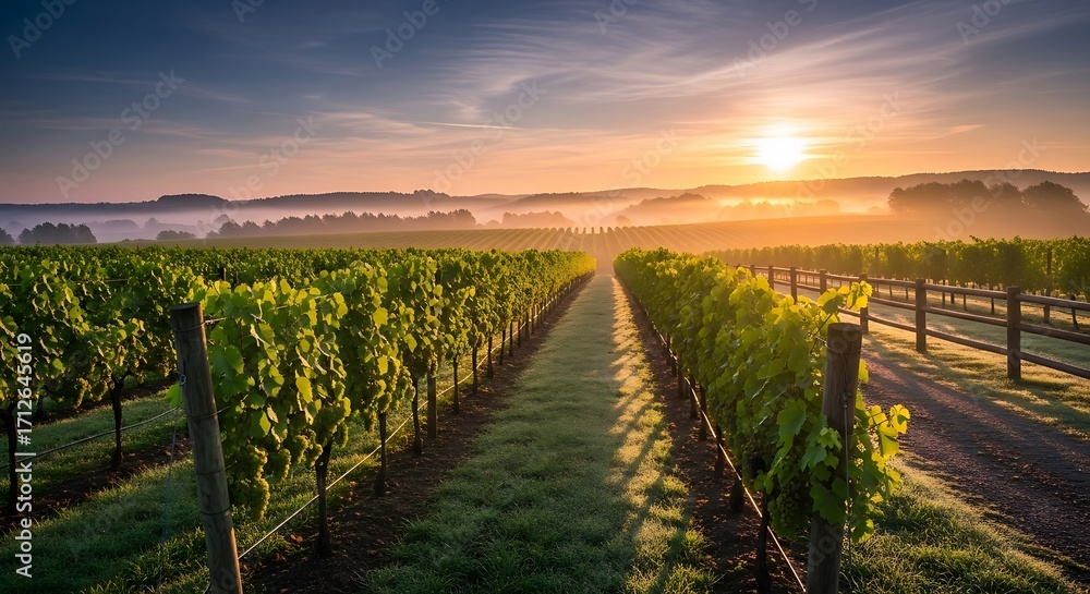 Naklejka premium Sunrise Vineyard Landscape.