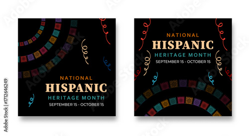 Hispanic heritage month. Social Media design template with colorful abstract flag ornaments