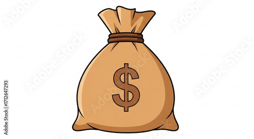 A cartoon money bag with a dollar sign, symbolizing wealth, finance, and economic prosperity, perfect for financial illustrations
