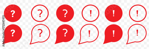 Set of question mark and exclamation mark icons. FAQ signs, help. Help speech bubble sign, vector.